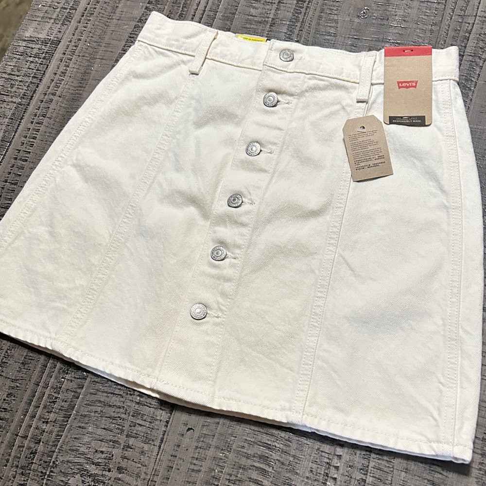 Levi's Cream/White Button-Front Mini Skirt Size 28 - Picture 2 of 10